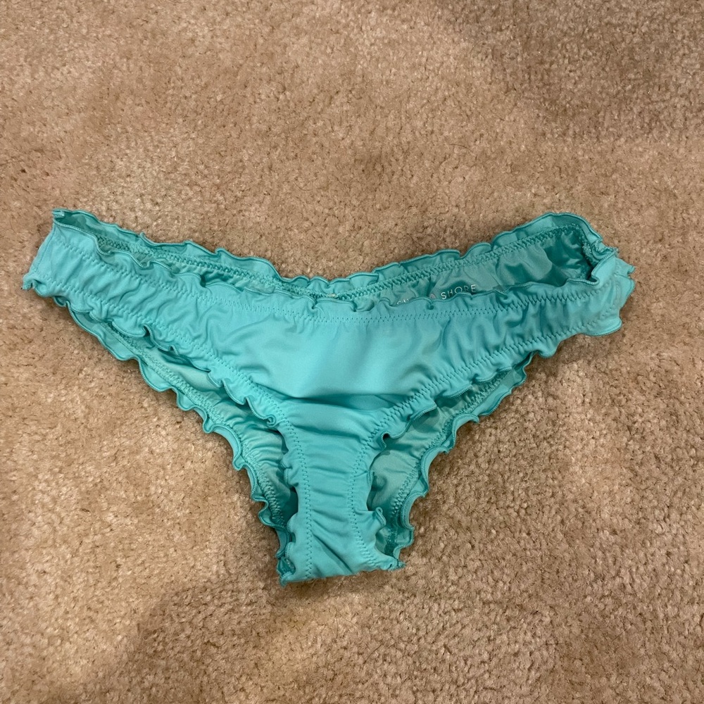 Scrunched teal bikini bottoms